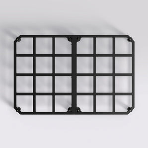Black metal grid on a white background