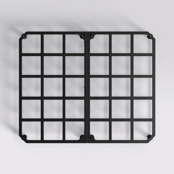 Black metal grid on a gray background