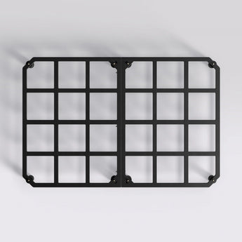 Black metal grid on a white background